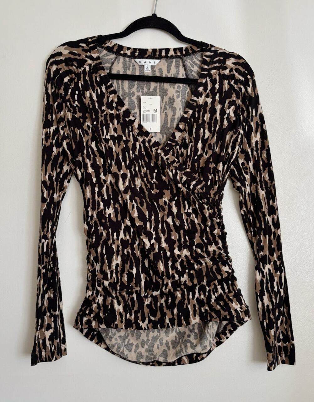 Brown and Black Cabi Animal Print Wrap Long Sleeve Top M